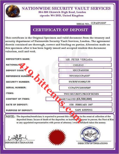 Certificate of Deposit.NSVS.LONDON